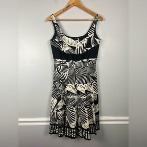 NINE WEST SUNDRESS WOMEN SIZE 6 Black/White Print Top Lined Empire Waist Y2K